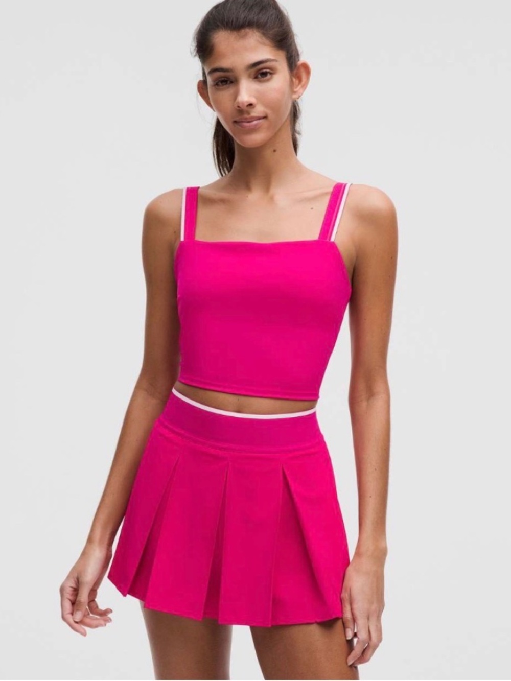 Lululemon Square-Neck Cropped Tennis Tank Top Longline Bra Pink SZ 12